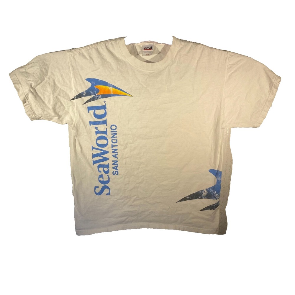 Anvil Mens‎ White Casualwear SeaWorld San Antonio Pre-Shrunk T-Shirt Size Large